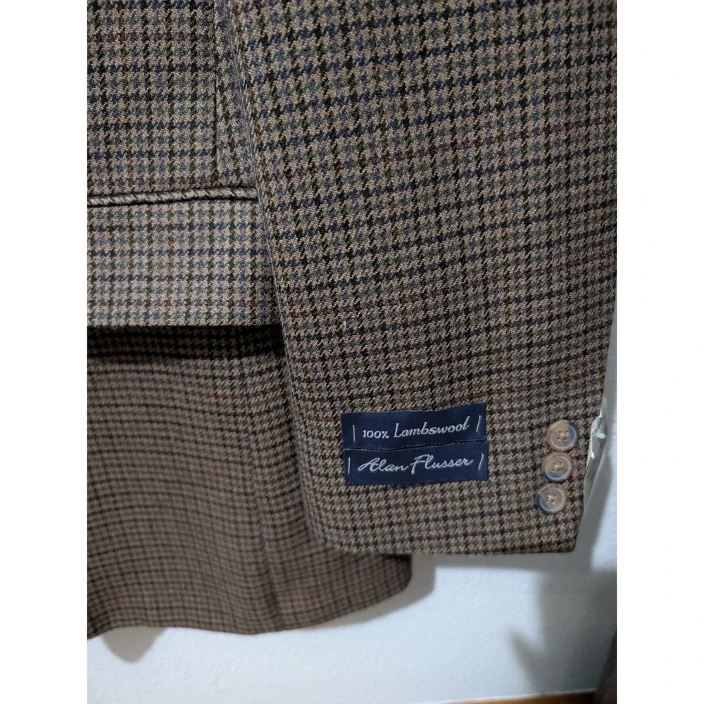 Alan‎ Flusser 100% Lambs Wool Cashmere Brown Plaid Sport Coat Mens 42 Long NWT